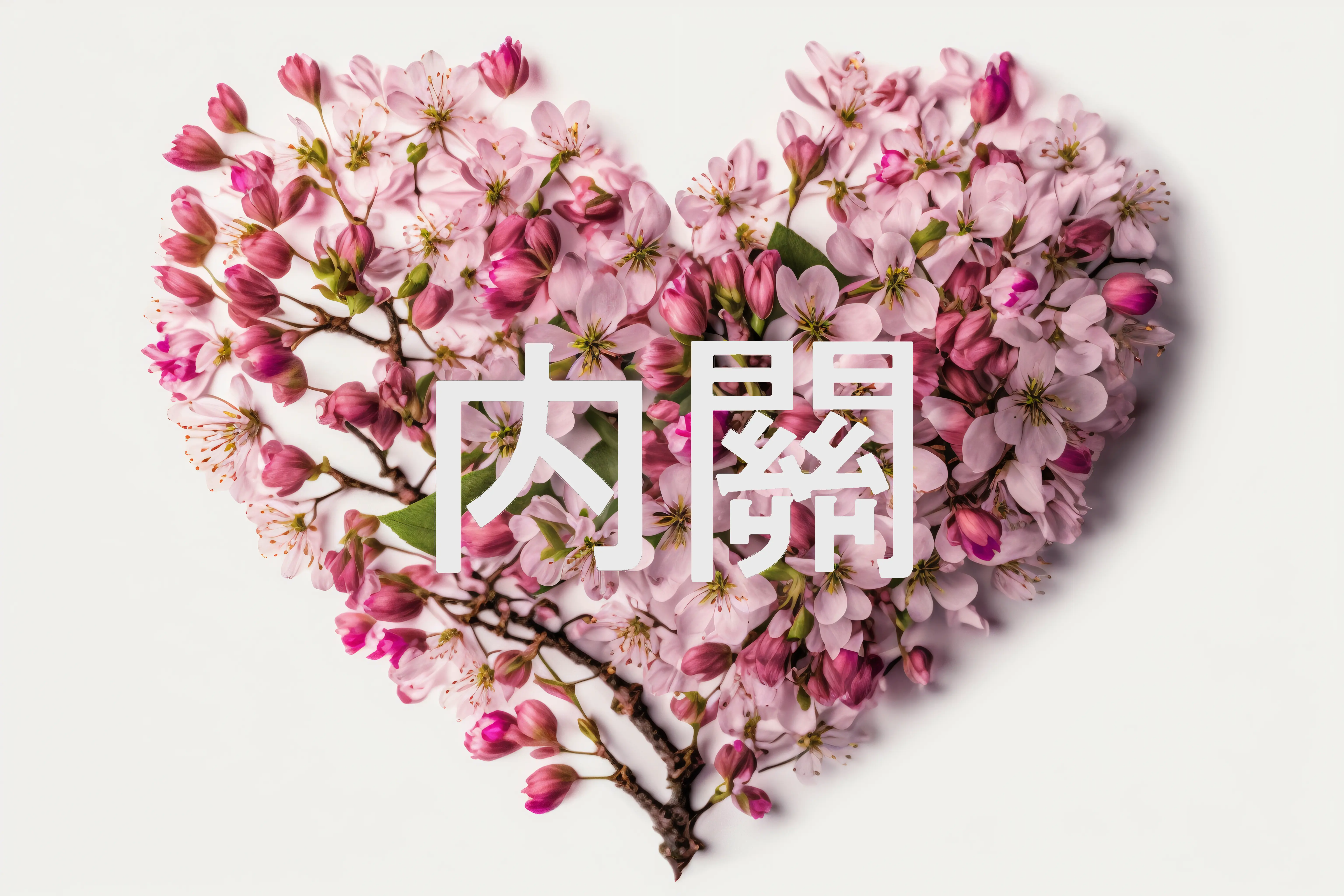 Top view heart made blooming flowers (Designed by Freepik) with the Chinese characters 内關